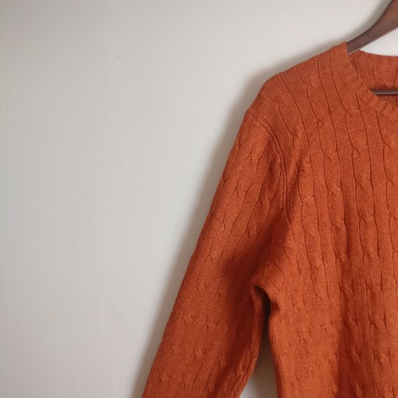 Potter Clay Brown Polo RL Pure Silk Fisherman Cable Crew Knit Logo Sweater Large - Picture 5 of 8